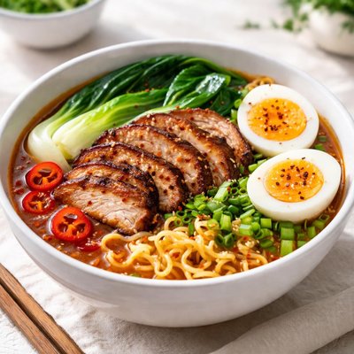 Spicy pork ramen bowl