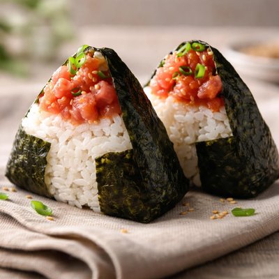 Spicy raw tuna onigiri