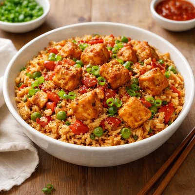 Spicy rice with tofu
