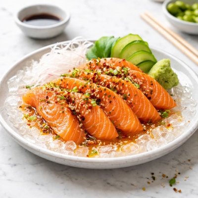 Spicy salmon sashimi