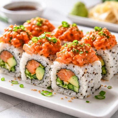 Spicy salmon sushi roll