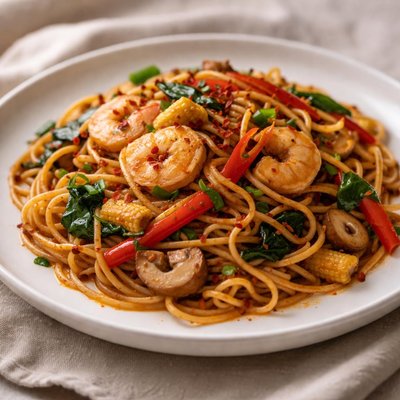 Spicy stir fry spaghetti