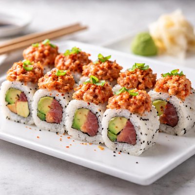 Spicy tuna avocado sushi