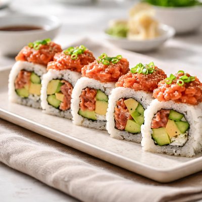 Spicy tuna avocado sushi roll