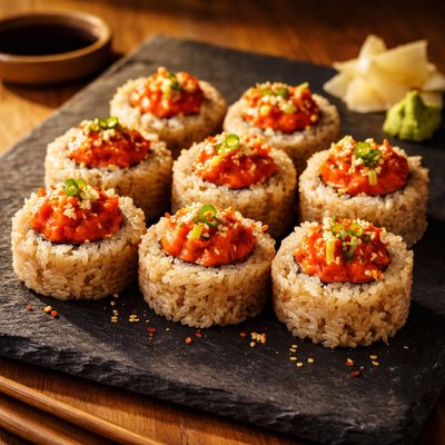 Spicy tuna roll with brown rice