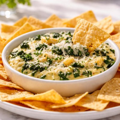 Spinach and artichoke dip with tortilla chips