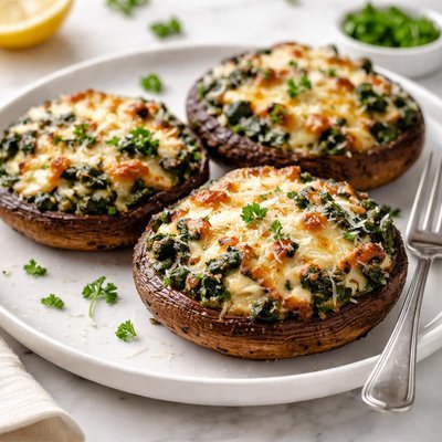 Spinach and cheese stuffed portobello mushroom