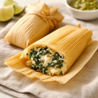 Spinach and cheese tamale