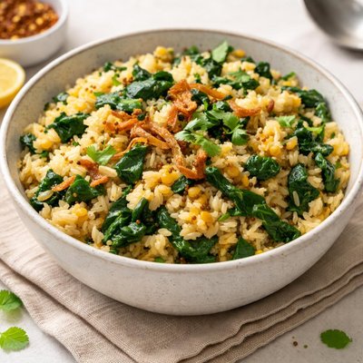 Spinach and dhal rice