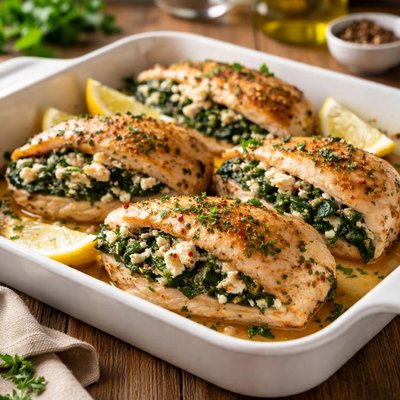Spinach and feta chicken roast