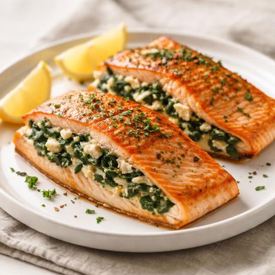 Spinach and feta stuffed salmon