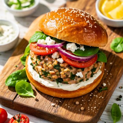 Spinach and feta turkey burger