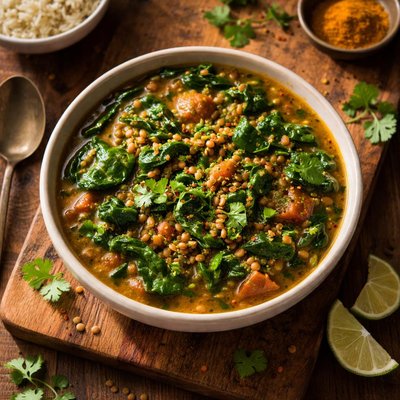 Spinach and lentils curry
