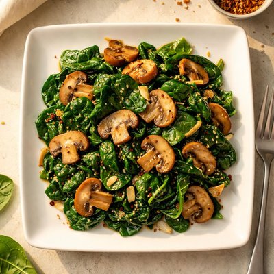 Spinach and mushroom stir-fry