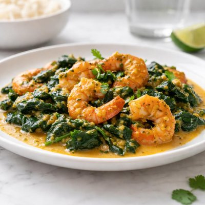 Spinach and prawn curry