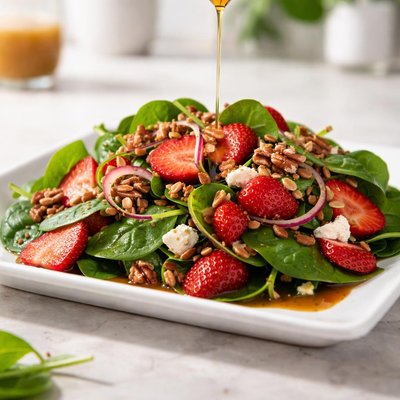 Spinach and strawberry salad with dressing