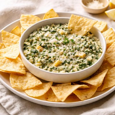 Spinach artichoke dip and chips