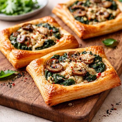 Spinach cheese and mushroom danish