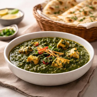 Spinach curry with bread