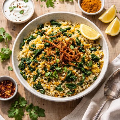 Spinach dhal rice