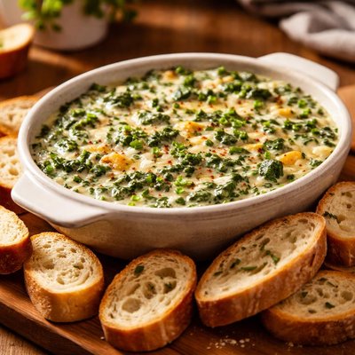 Spinach dip and bread