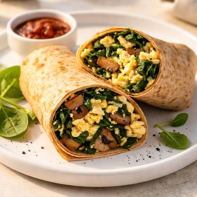 Spinach mushroom and egg wrap