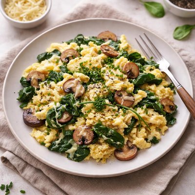 Spinach mushroom sssiago egg scramble