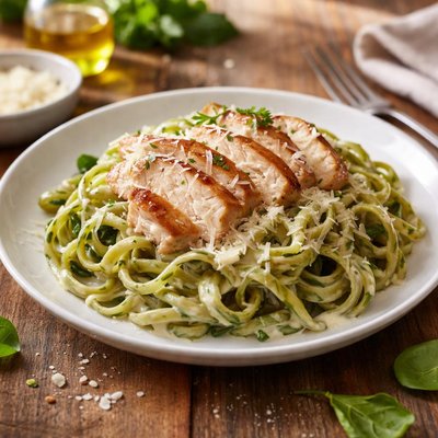 Spinach noodle chicken alfredo