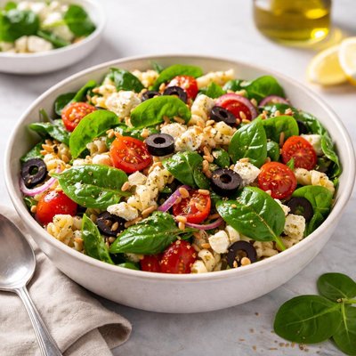 Spinach olive pasta salad