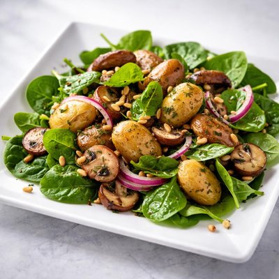 Spinach potato mushroom salad