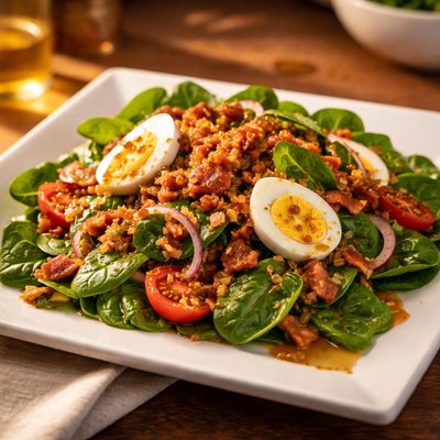 Spinach salad with bacon dressing