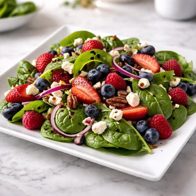 Spinach salad with berries and feta