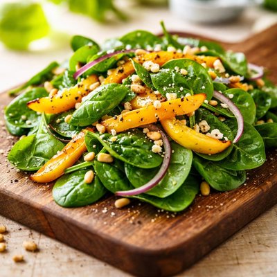 Spinach salad with roasted yellow peppers