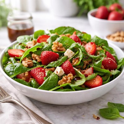 Spinach salad with strawberries and nuts