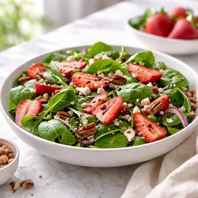 Spinach strawberry salad with balsamic vinegar