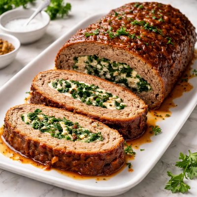 Spinach stuffed meatloaf