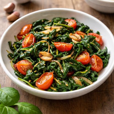 Spinach tomato garlic and onion mix