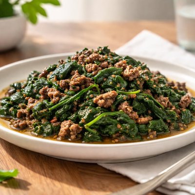 Spinach with ground beef