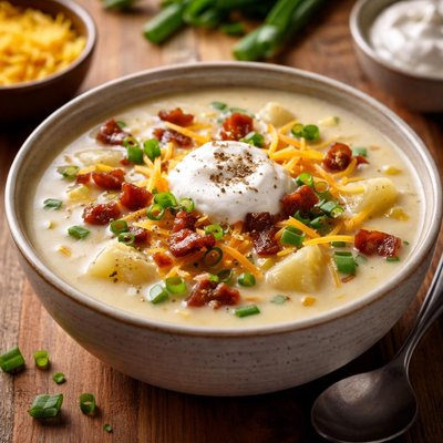 Spoons potato and sour cream soup
