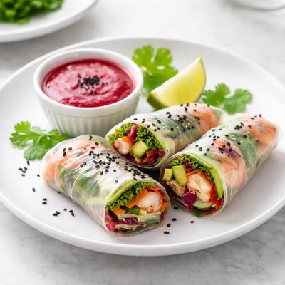 Spring rolls with beet sauce