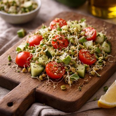 Sprouts with tomato and cucumber