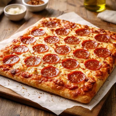 Square pepperoni pizza