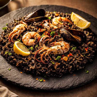 Squid ink paella