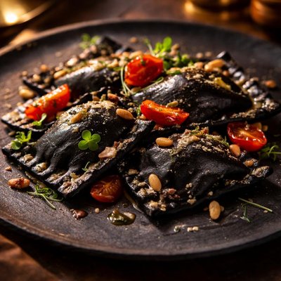 Squid ink ravioli