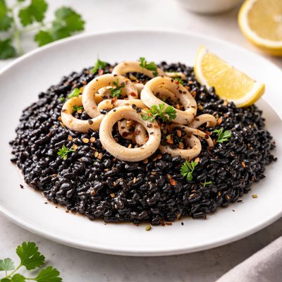 Squid ink risotto