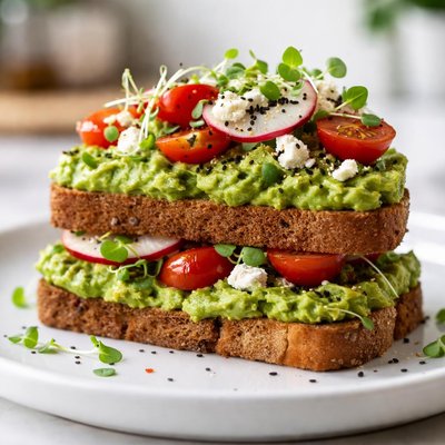 Tostada de aguacate del restaurante apilado