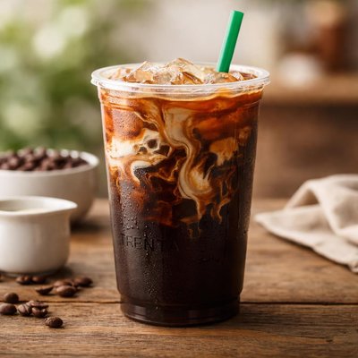 Starbucks trenta iced coffee with light cream