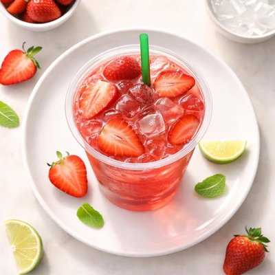 Starbucks venti strawberry acai refresher with water