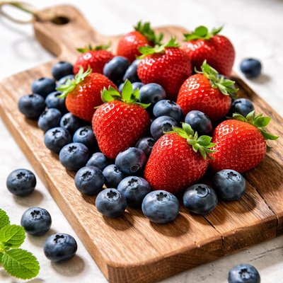 Fresas y arándanos azules