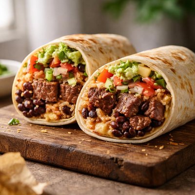 Steak and bean burrito
